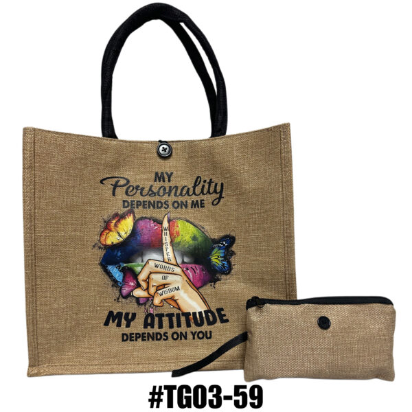 Printed Jute Tote Bag with Mini Cosmetic Pouch - Graphic - Image 5