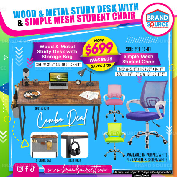 Combo Special: #DYD01 Metal & Wood Study Desk & #CF 02-01 Student Mesh Chair