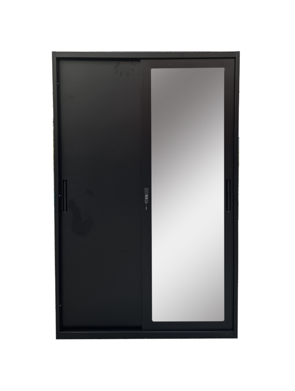 #YJH-3S 2 Sliding Doors Metal Wardrobe with Mirror - Black