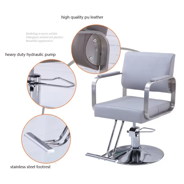 #BL 03-01 Grey Leatherette Salon Chair with Chrome Frame - Image 3