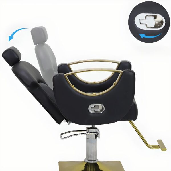 #BL 03-09 Black Leatherette Salon Chair with Reclining Backrest - Gold Frame - Image 4