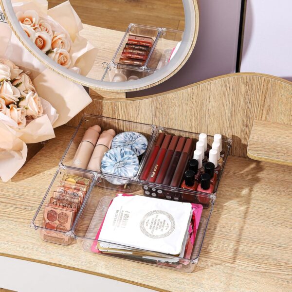 #SN 01-14 16PC Clear Plastic Drawer Organizer Set - Striped Base - Image 7