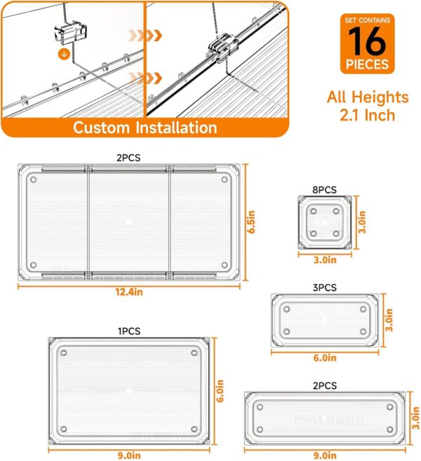 #SN 01-15 16PC Clear Plastic Drawer Organizer Set - Striped Base with 2 Adjustable Trays - Image 3