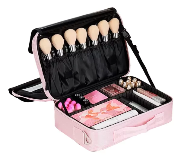 #MB 01-02 Small 13.5" Multi-use Fabric Cosmetic Case – Pink - Image 3