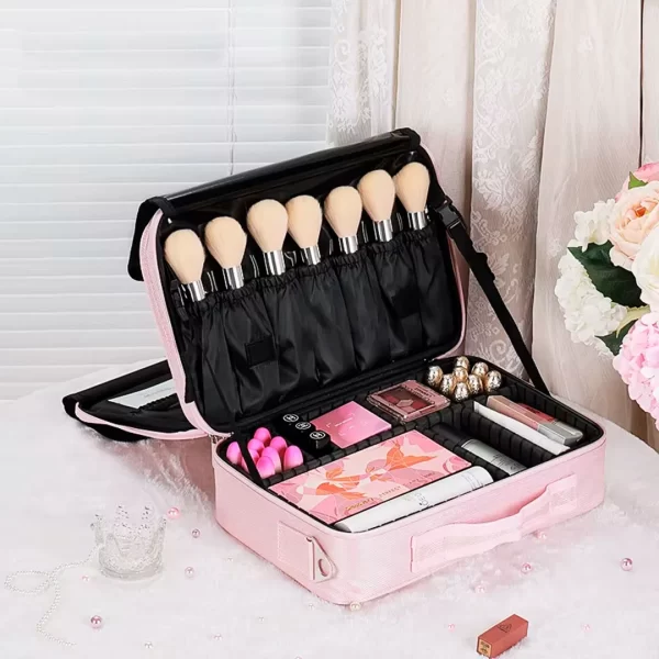 #MB 01-02 Small 13.5" Multi-use Fabric Cosmetic Case – Pink - Image 2