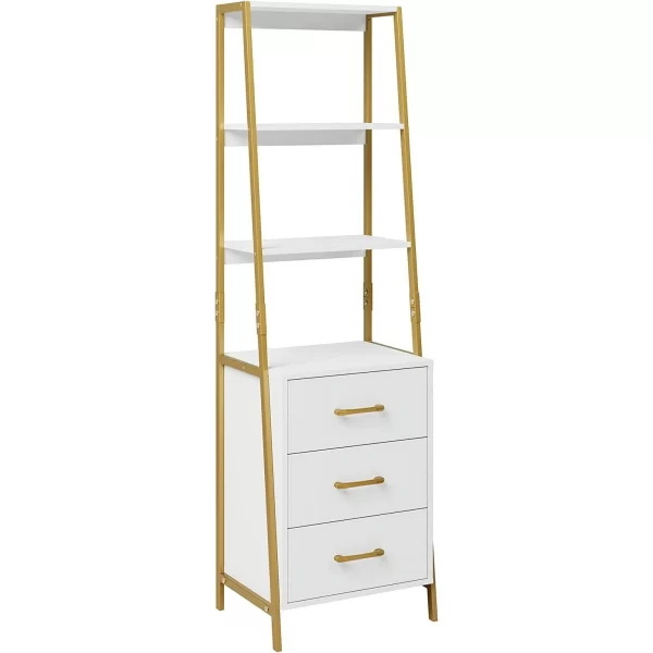 #JZ 01-02 White & Gold Metal & Wood Shelving with 3 Drawers - Image 7