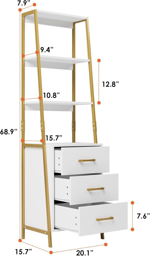 #JZ 01-02 White & Gold Metal & Wood Shelving with 3 Drawers - Image 5