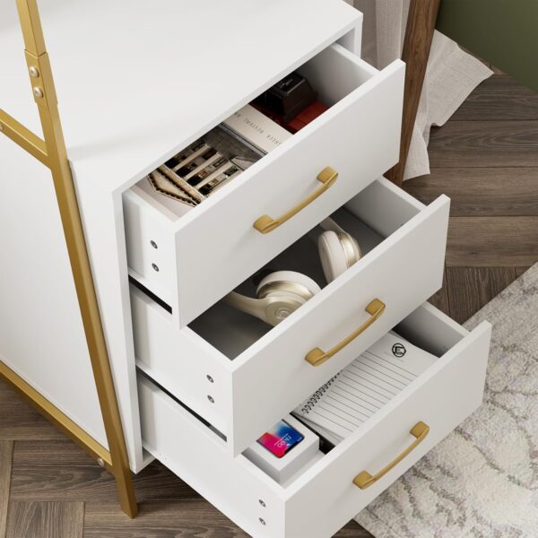 #JZ 01-02 White & Gold Metal & Wood Shelving with 3 Drawers - Image 4