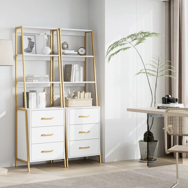 #JZ 01-02 White & Gold Metal & Wood Shelving with 3 Drawers - Image 2
