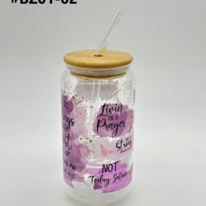 Printed 500ML Glass Cup with Straw & Bamboo Lid