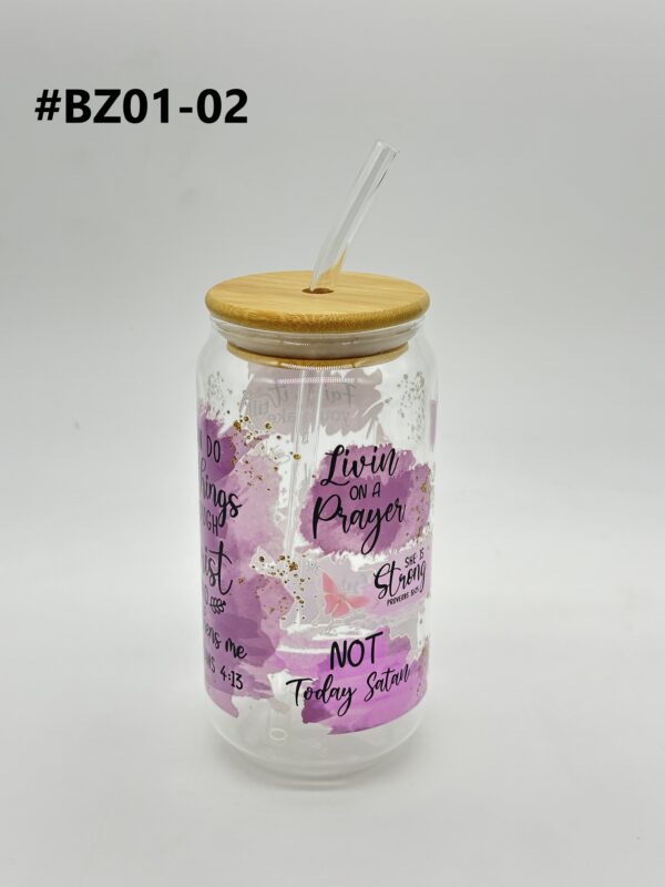 Printed 500ML Glass Cup with Straw & Bamboo Lid