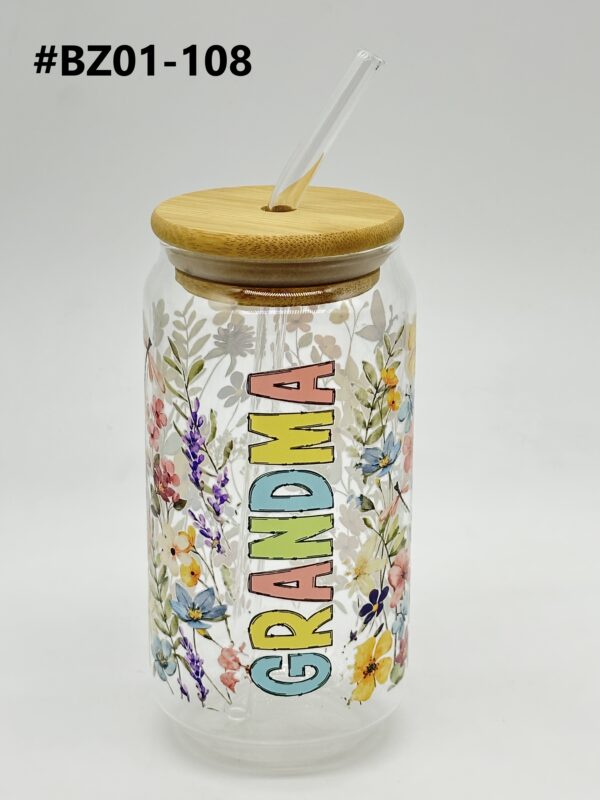 Printed 500ML Glass Cup with Straw & Bamboo Lid - Image 15
