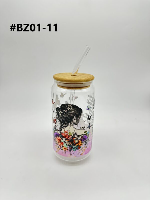 Printed 500ML Glass Cup with Straw & Bamboo Lid - Image 2