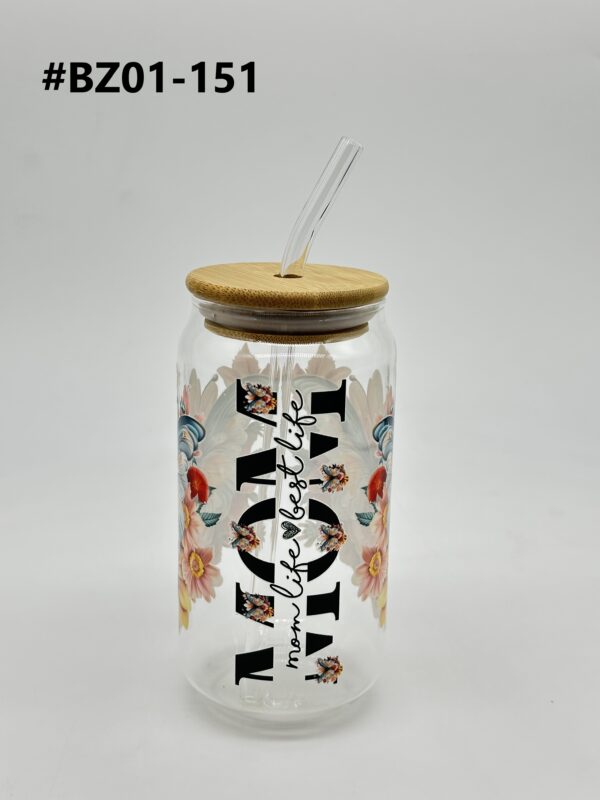 Printed 500ML Glass Cup with Straw & Bamboo Lid - Image 16