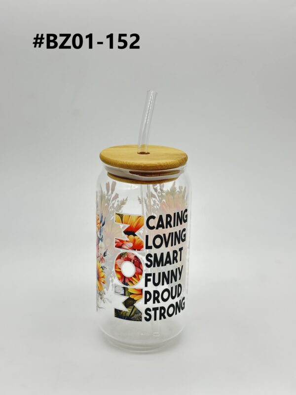 Printed 500ML Glass Cup with Straw & Bamboo Lid - Image 17