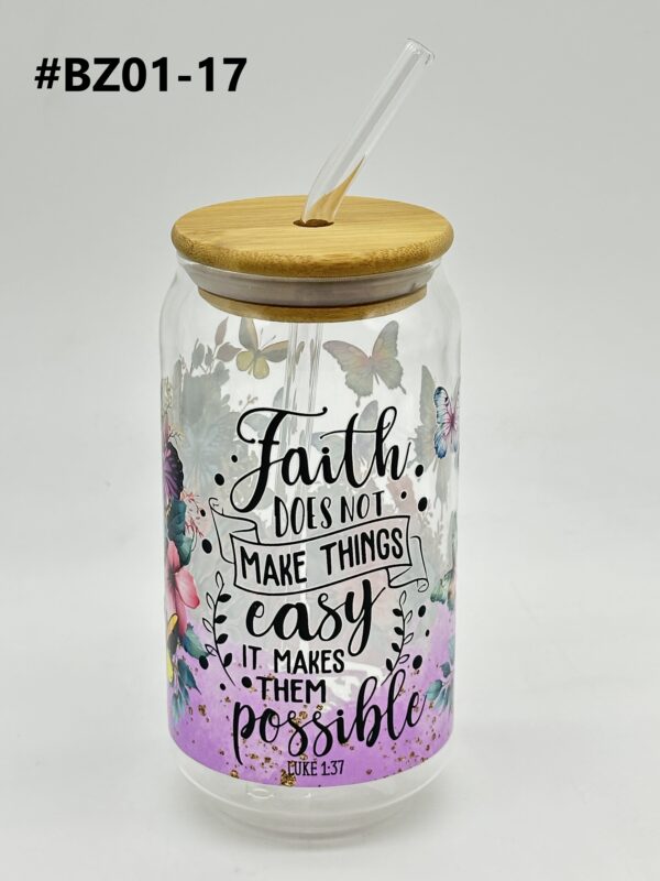 Printed 500ML Glass Cup with Straw & Bamboo Lid - Image 4