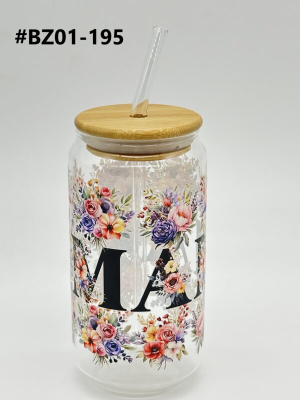 Printed 500ML Glass Cup with Straw & Bamboo Lid - Image 18