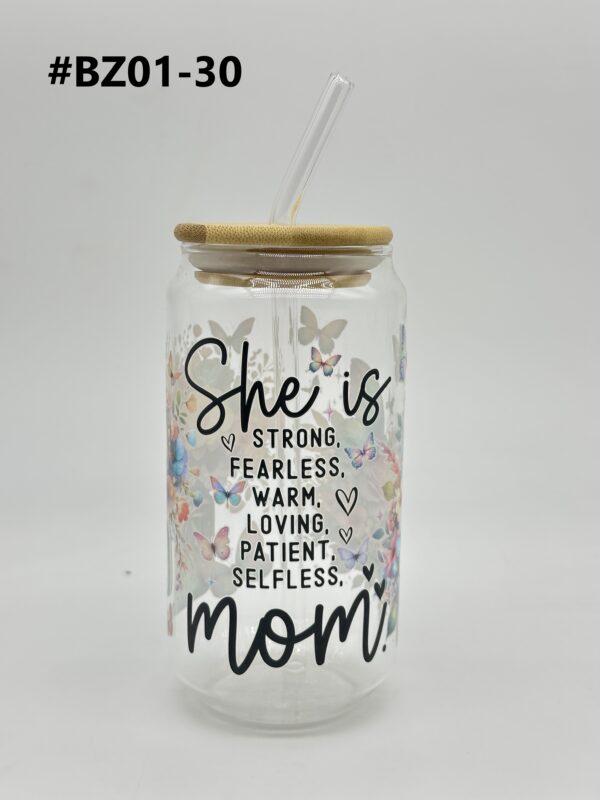 Printed 500ML Glass Cup with Straw & Bamboo Lid - Image 5