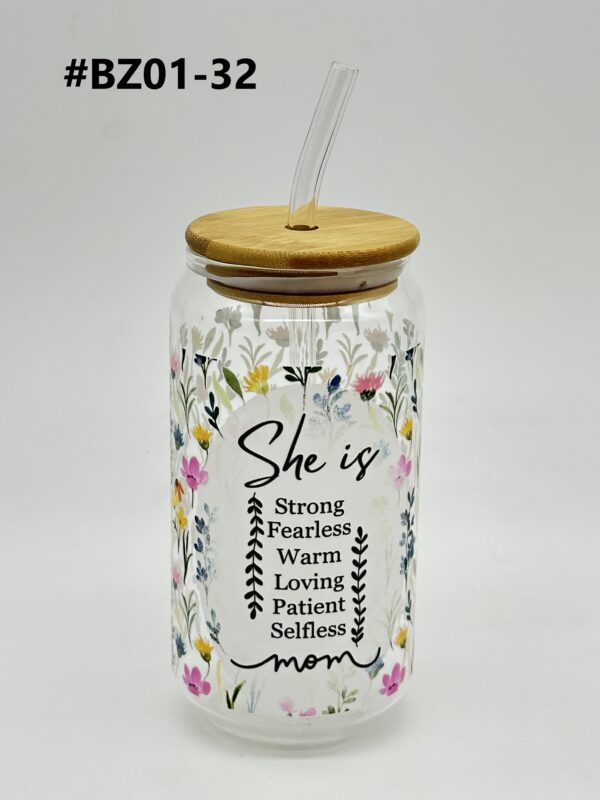 Printed 500ML Glass Cup with Straw & Bamboo Lid - Image 6