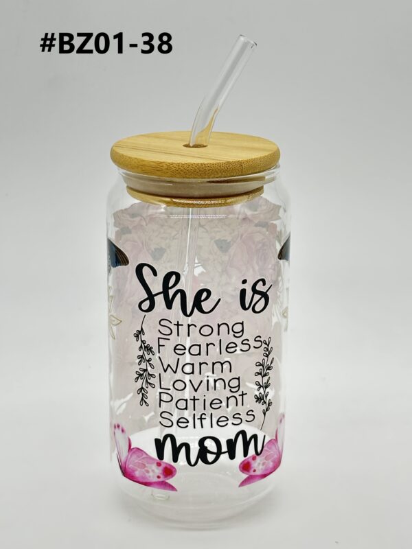 Printed 500ML Glass Cup with Straw & Bamboo Lid - Image 7