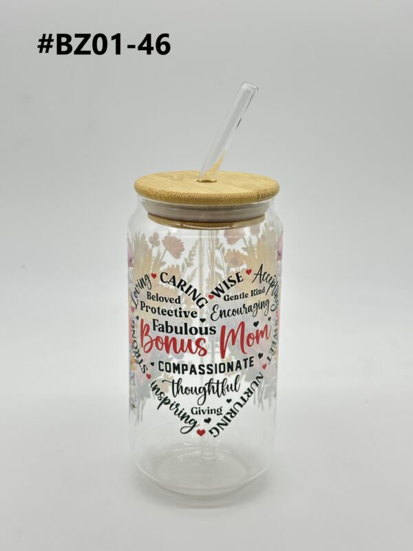Printed 500ML Glass Cup with Straw & Bamboo Lid - Image 8