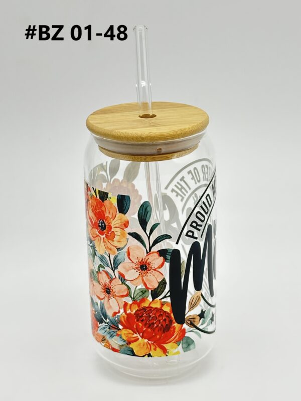 Printed 500ML Glass Cup with Straw & Bamboo Lid - Image 9