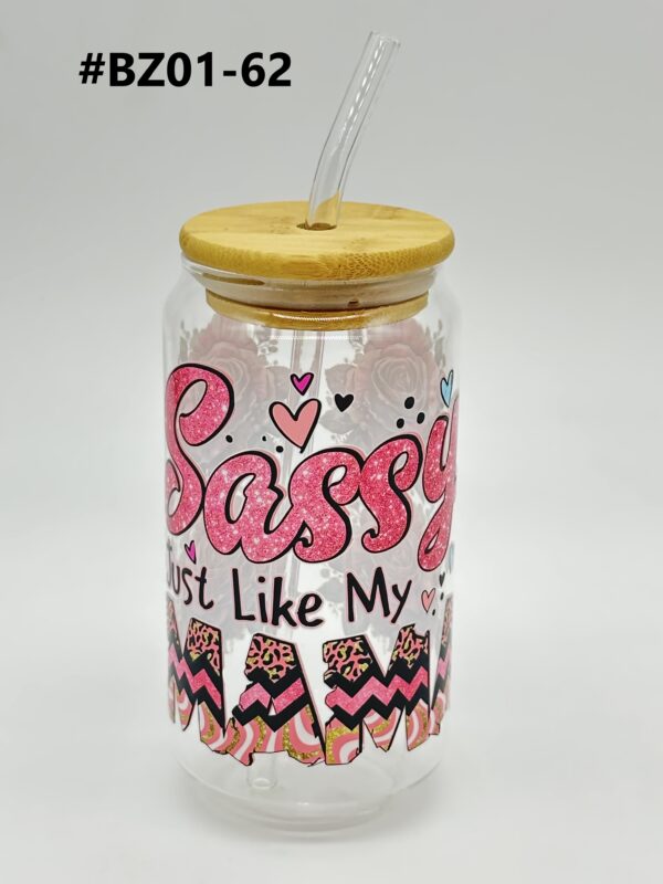 Printed 500ML Glass Cup with Straw & Bamboo Lid - Image 10