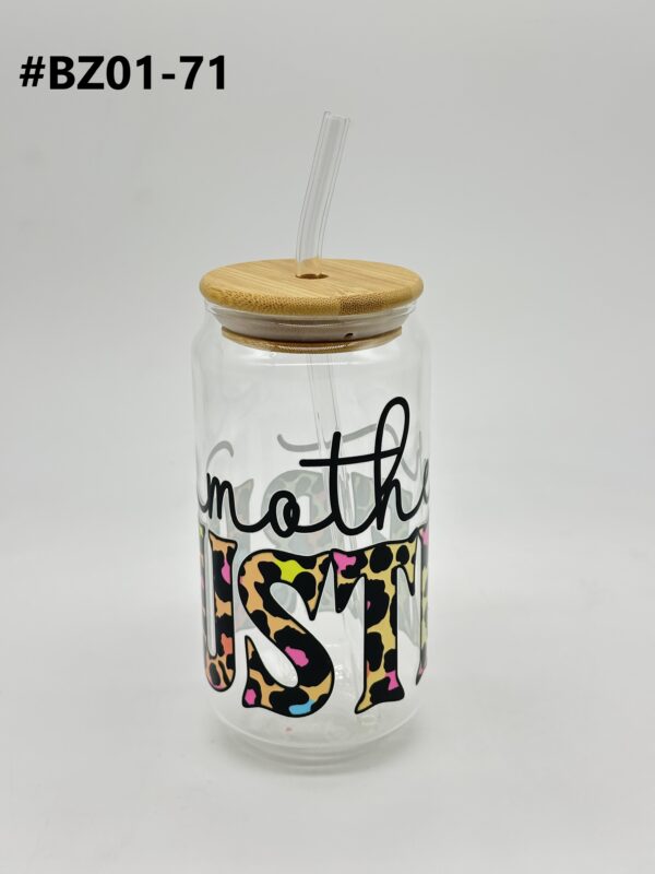 Printed 500ML Glass Cup with Straw & Bamboo Lid - Image 11