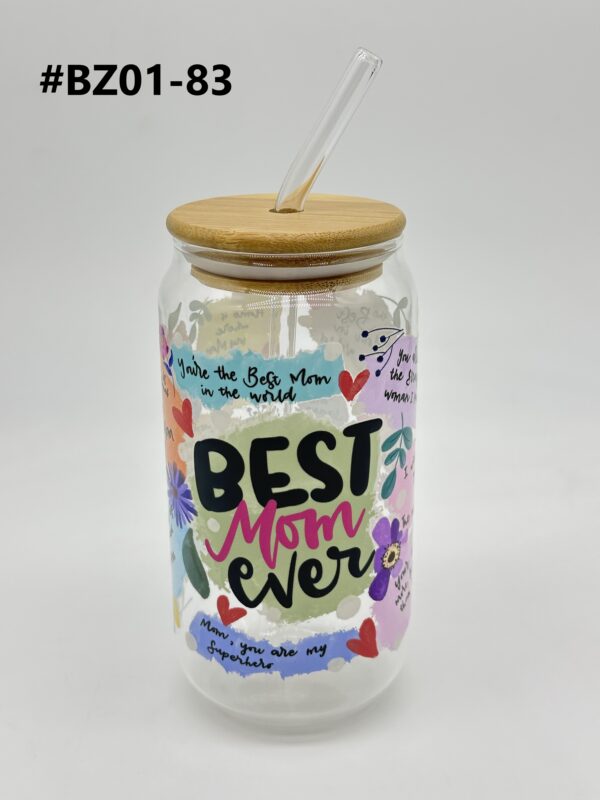 Printed 500ML Glass Cup with Straw & Bamboo Lid - Image 12