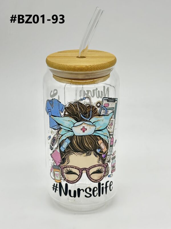 Printed 500ML Glass Cup with Straw & Bamboo Lid - Image 13