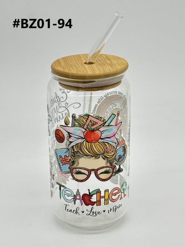 Printed 500ML Glass Cup with Straw & Bamboo Lid - Image 14