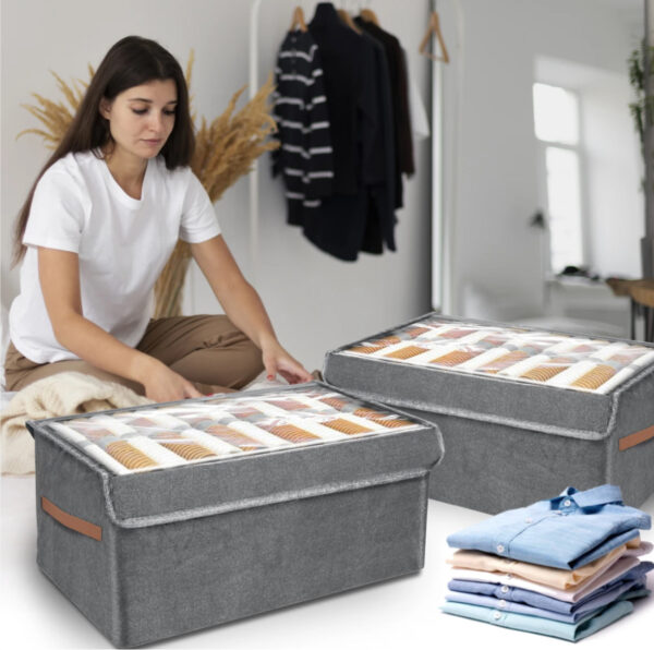 #XP 01-104 Grey Fabric Storage Box with Transparent Lid - 3PCS for $100.00 - Image 3