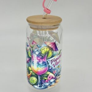 Printed 500ML Glass Cup with Straw, Straw Cover & Bamboo Lid - 2PCS for $100.00