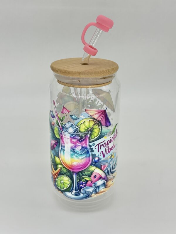 Printed 500ML Glass Cup with Straw, Straw Cover & Bamboo Lid - 2PCS for $100.00