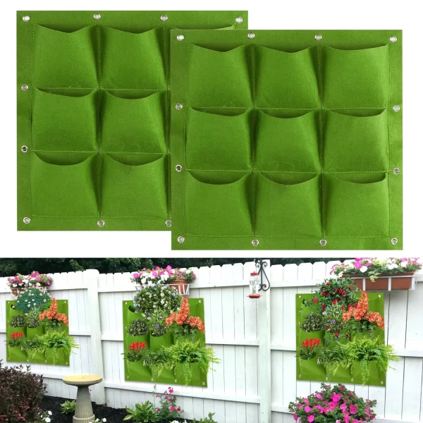 #WH 01-32 Green 20" x 20" Felt Fabric 9 Pocket Wall Planter Bag - 3PCS for $100.00 - Image 3