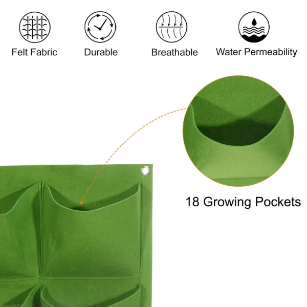 #WH 01-36 Green 20" x 40" Felt Fabric 18 Pocket Wall Planter Bag - Image 6