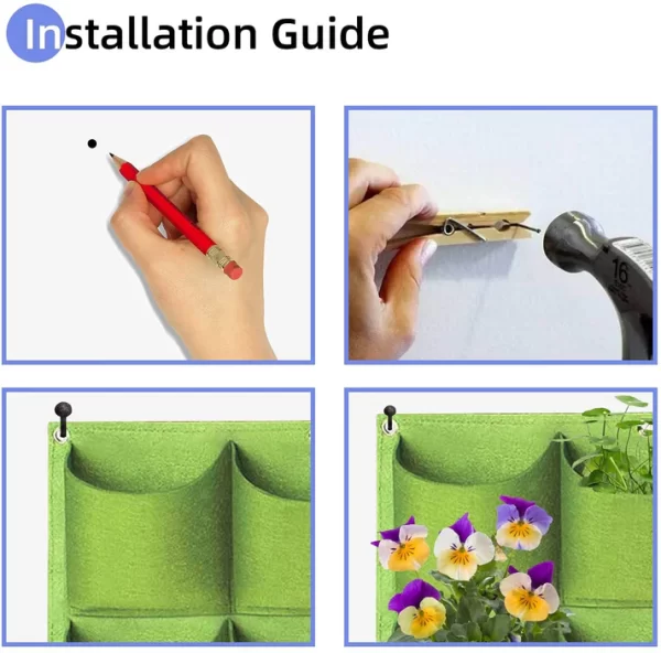 #WH 01-38 Green 20" x 40" Felt Fabri Wall Planter Bag with 18 Deep Pockets - Image 3