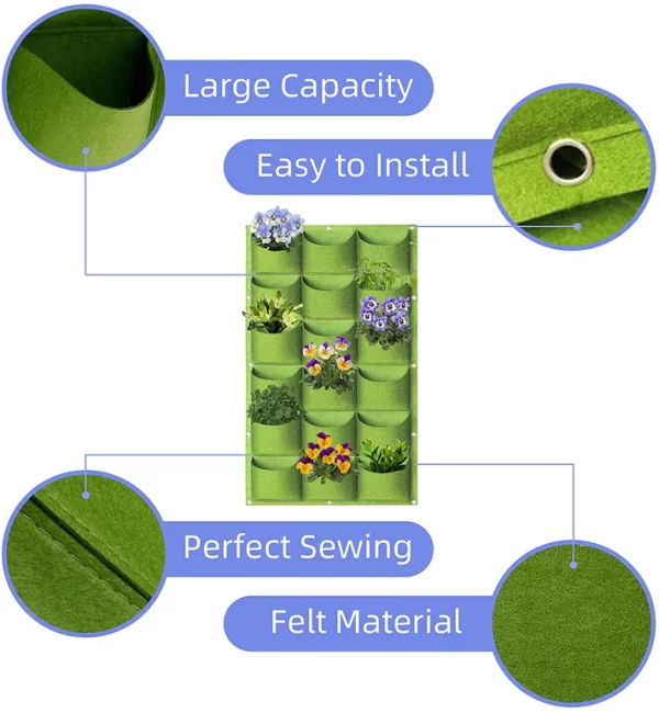 #WH 01-38 Green 20" x 40" Felt Fabri Wall Planter Bag with 18 Deep Pockets - Image 2
