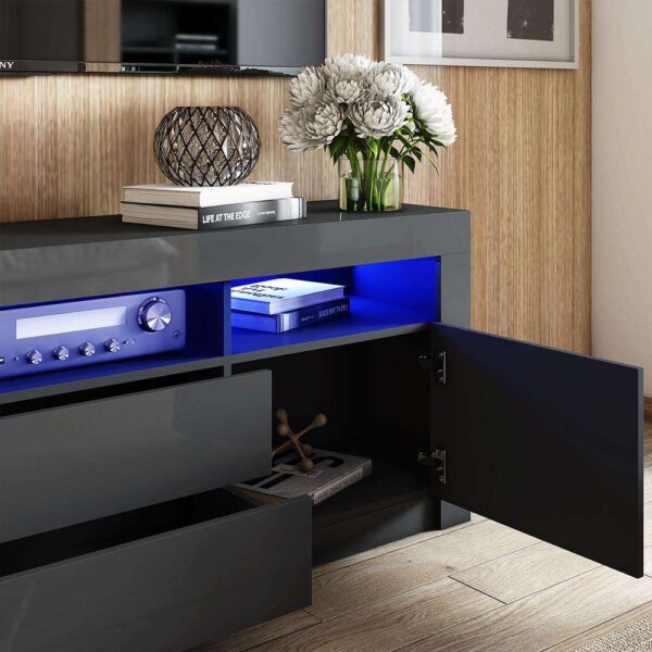 #TV-027 Black LED TV Stand with 2 Drawers & Cabinet - Up to a 70" TV - Image 2