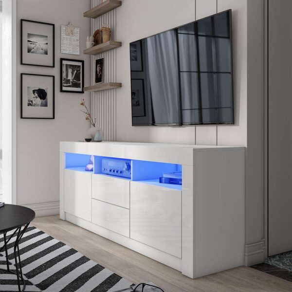 #TV-027 White LED TV Stand with 2 Drawers & Cabinet - Up to a 70" TV - Image 7