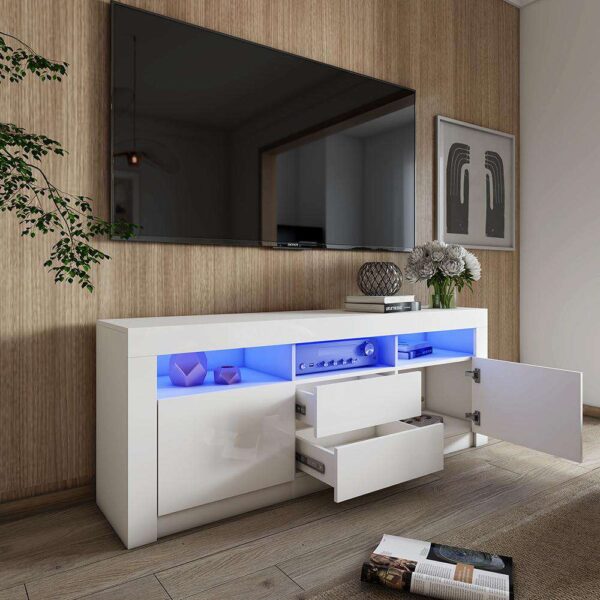 #TV-027 White LED TV Stand with 2 Drawers & Cabinet - Up to a 70" TV - Image 9