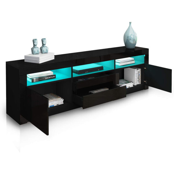#TV-027 Black LED TV Stand with 2 Drawers & Cabinet - Up to a 70" TV - Image 9