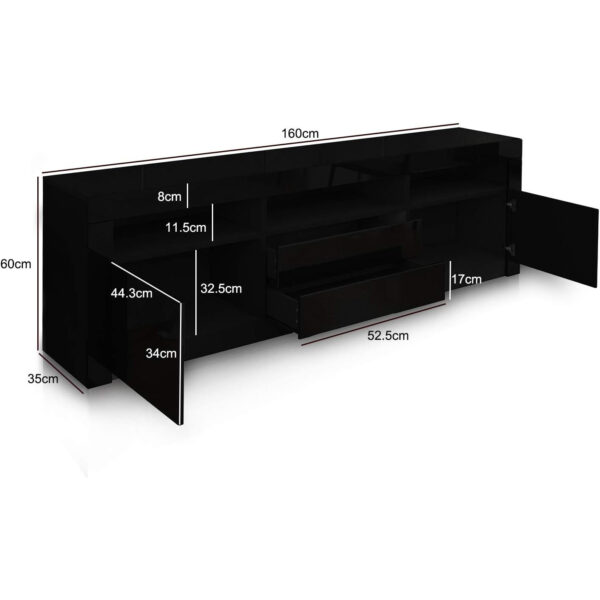#TV-027 Black LED TV Stand with 2 Drawers & Cabinet - Up to a 70" TV - Image 8