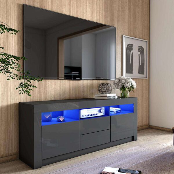 #TV-027 Black LED TV Stand with 2 Drawers & Cabinet - Up to a 70" TV
