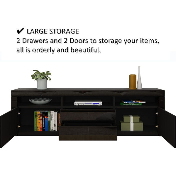 #TV-027 Black LED TV Stand with 2 Drawers & Cabinet - Up to a 70" TV - Image 11