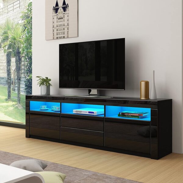 #TV-027 Black LED TV Stand with 2 Drawers & Cabinet - Up to a 70" TV - Image 10