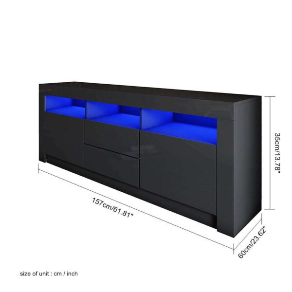 #TV-027 Black LED TV Stand with 2 Drawers & Cabinet - Up to a 70" TV - Image 3