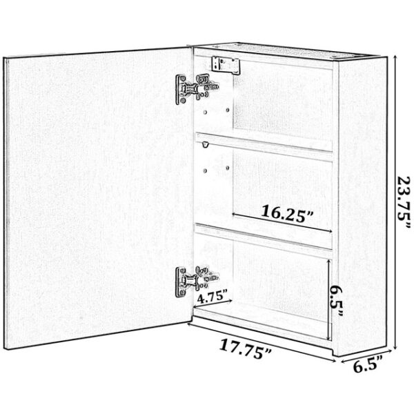 #BA-015 White 1 Door Medicine Cabinet with Mirror - Image 5