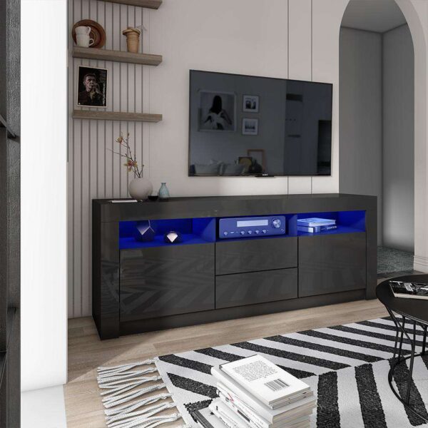 #TV-027 Black LED TV Stand with 2 Drawers & Cabinet - Up to a 70" TV - Image 5