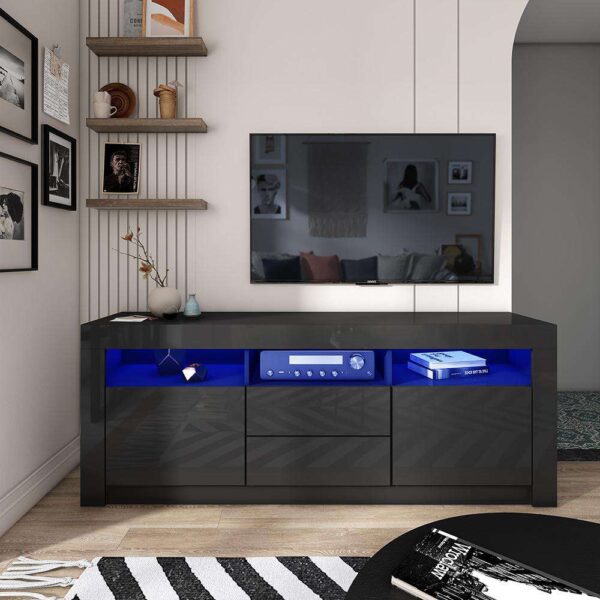 #TV-027 Black LED TV Stand with 2 Drawers & Cabinet - Up to a 70" TV - Image 4